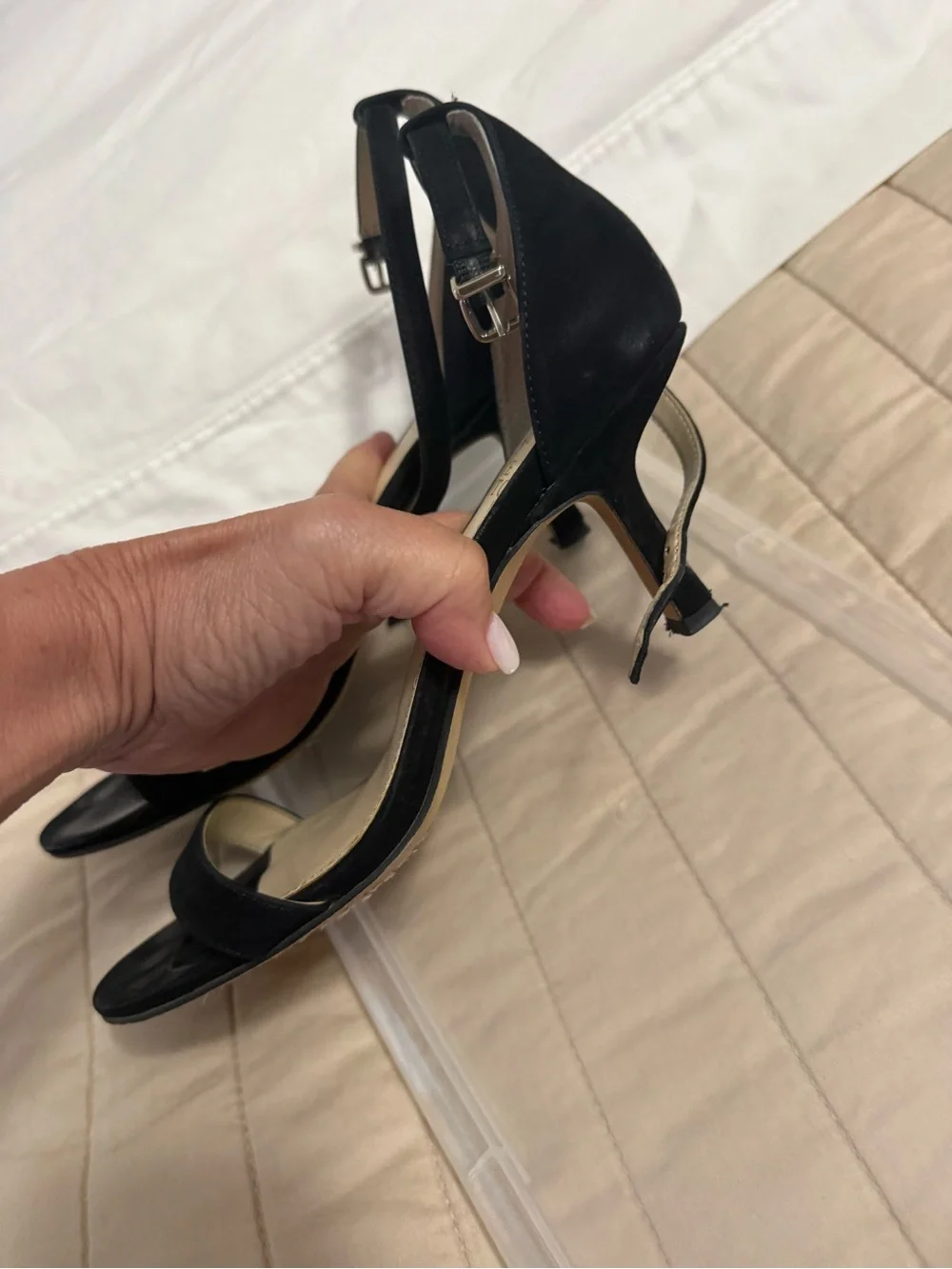 Vince Camuto Black Suede Open-Toe Ankle Strap Heels